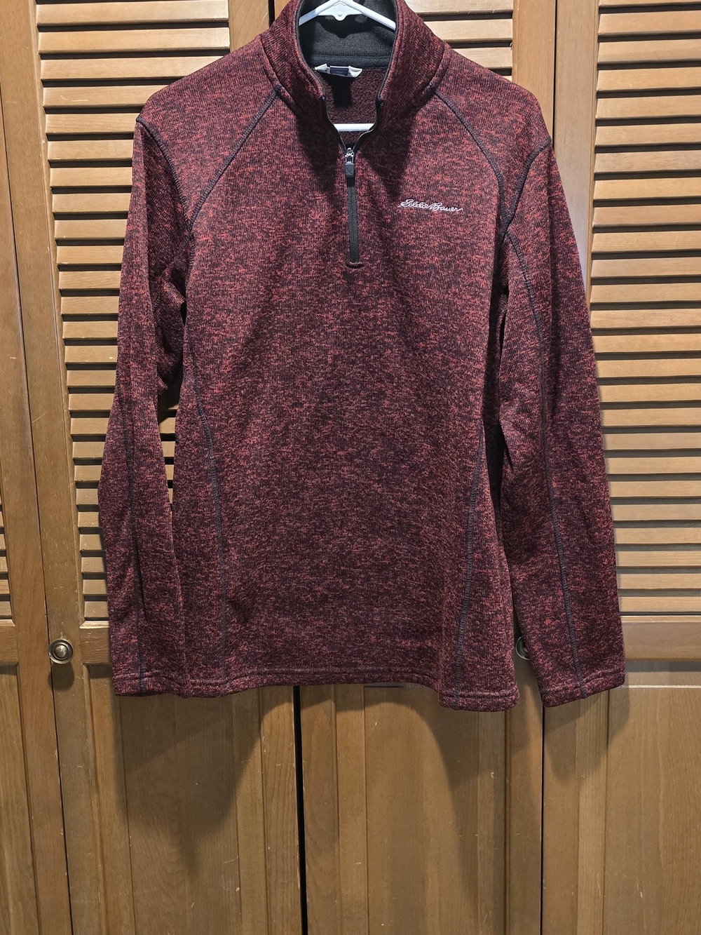 ​Eddie Bauer Men's Red Black Heathered Quarter Zip Sweater Fleece Jacket Size L - Picture 2 of 5